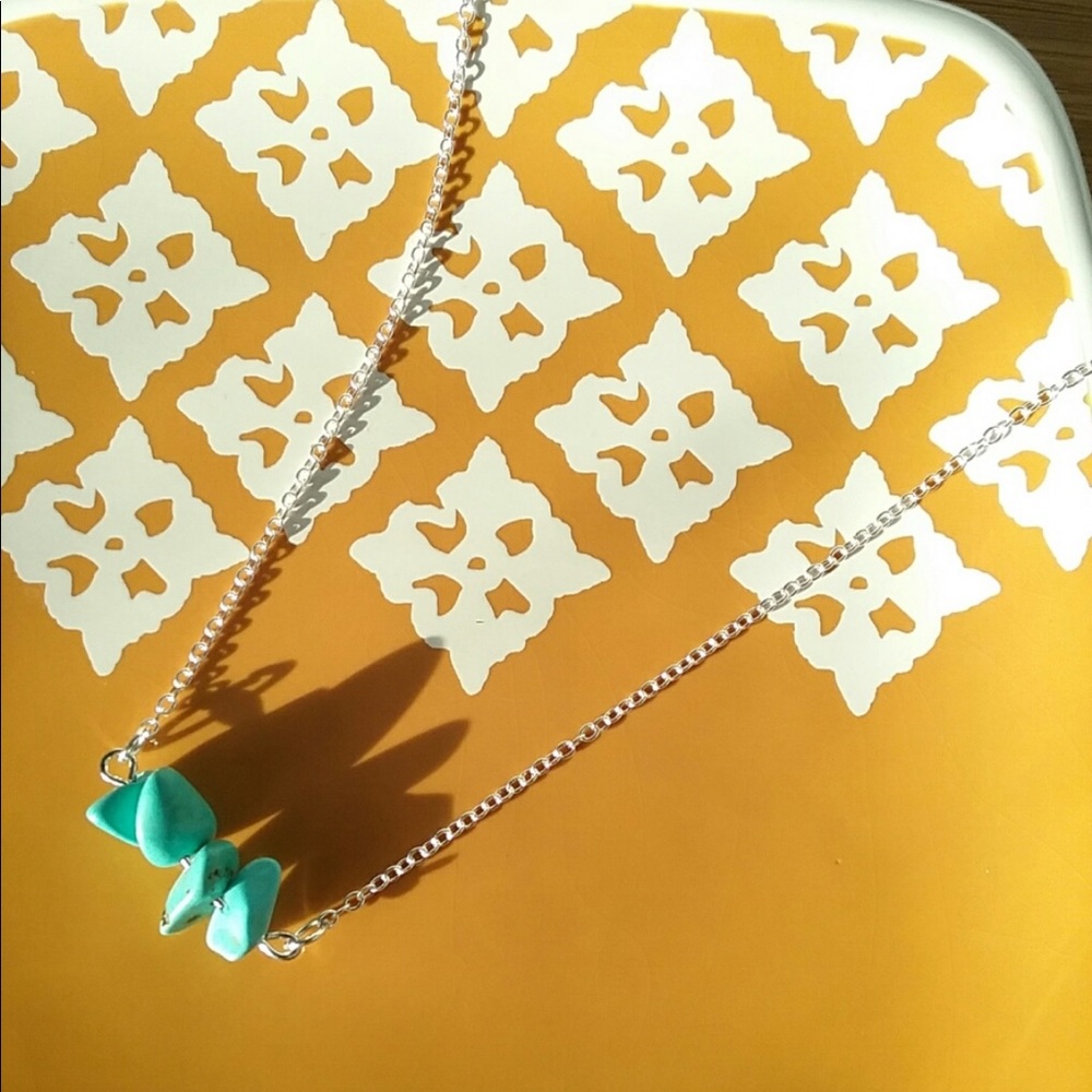 Turquoise Irregular Stone Bar Silver Necklace - image 6